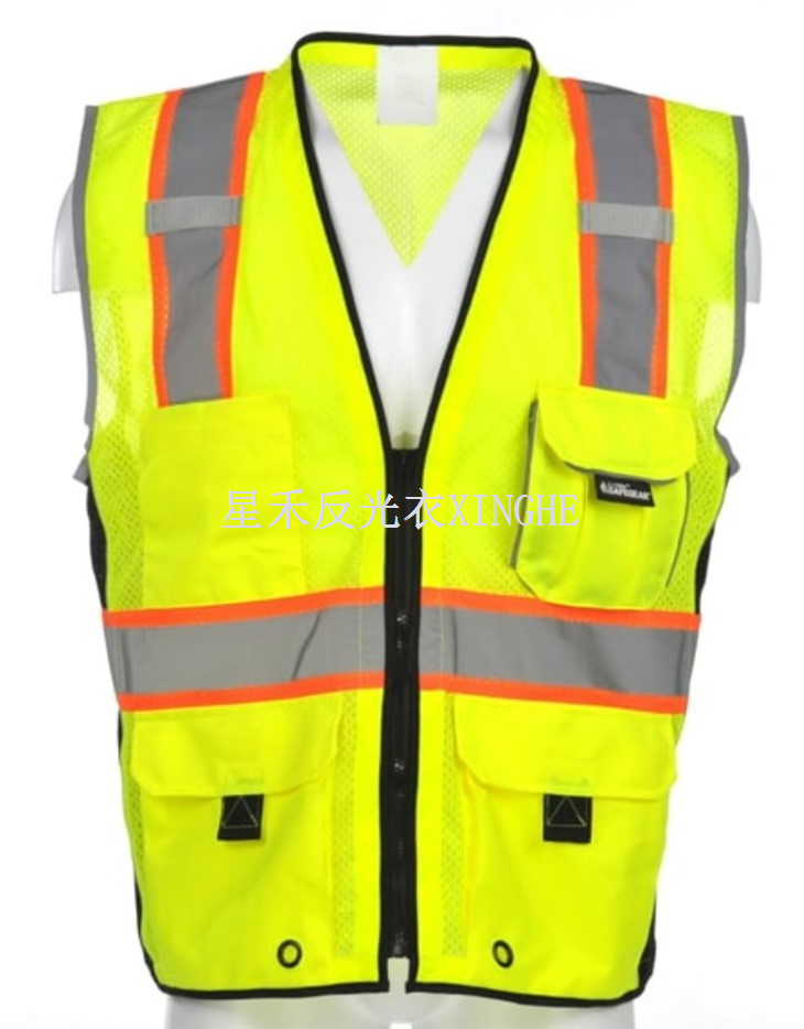 Zwaar   Duty   Veiligheid   Vest   % e2% 80% 93   ritssluiting   sluiting   met   verticaal   reflecterend   tape