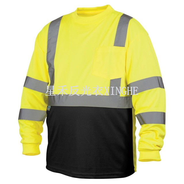 Hi-Viz T-shirt met lange mouwen en zwarte onderkant