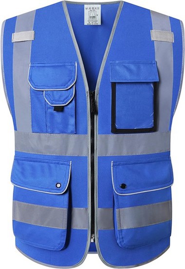 Blauw veiligheidsvest met hoge zichtbaarheid
